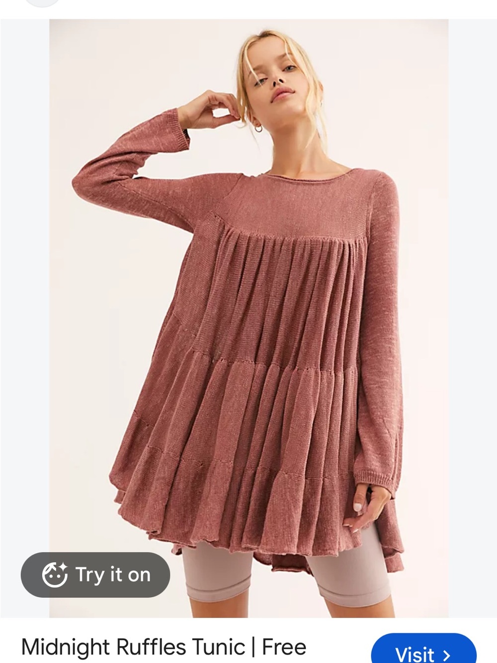 Free People-Midnight Ruffles Tunic-XS. mauve